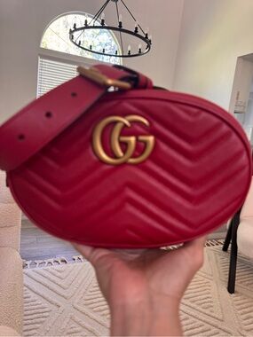 Gucci Red Quilted GG Oval Crossbody Bag